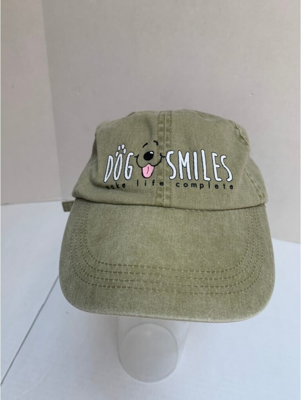 Dog Smiles Make Life Complete Olive Green Baseball Cap